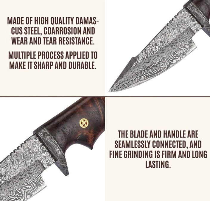 Hand-Forged 512-Layer Damascus Outdoor Knife with Walnut Handle